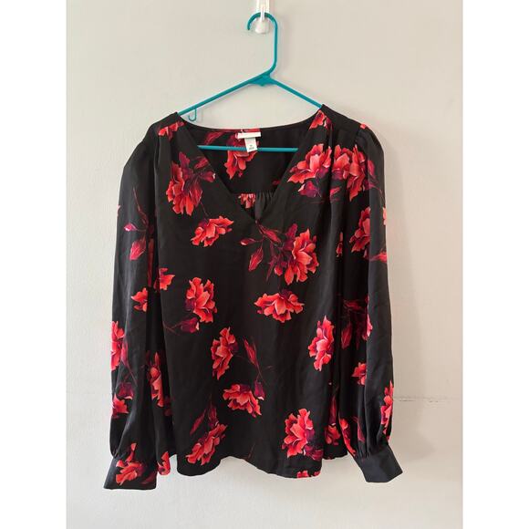 Ava & Viv Womens Dark Floral V-neck Blouse Size 1X Black Red Fairy Grunge - Picture 1 of 7